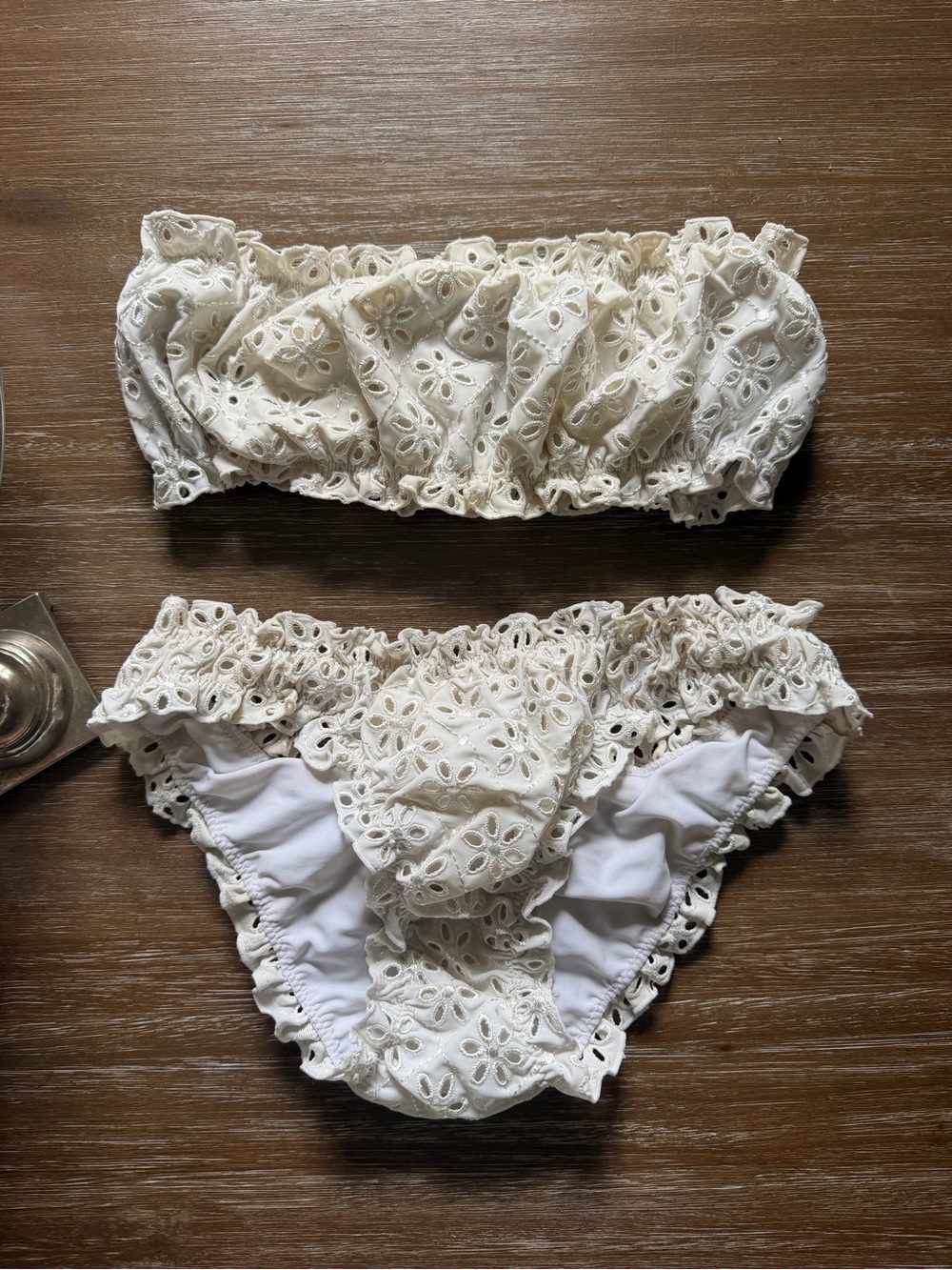 Julliet Cream Eyelet Lace Bandeau Bikini Set
